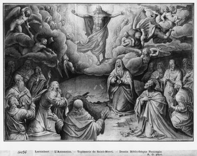 Kristuksen elämä, Ascension, kuvakudossarjakuvan valmistelututkimus Saint-Merrin kirkolle Pariisissa, n. 1585-1590 (pierre noire, pesu ja valkoiset kohokohdat paperilla) tekijältä Henri Lerambert