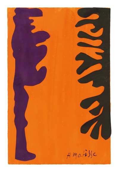 Mustat ja violetit arabeskit oranssilla pohjalla tekijältä Henri Matisse