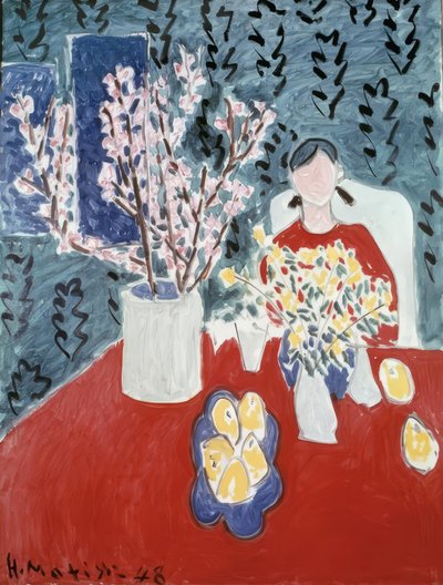 Luumupuun oksat vihreällä taustalla tekijältä Henri Matisse