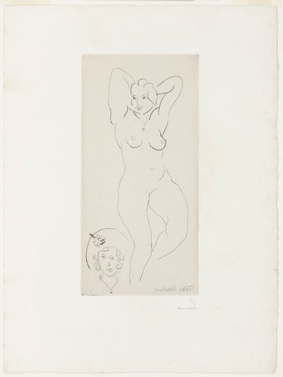 Naisakti kohotetuin käsivarsin ja naisen pää tekijältä Henri Matisse