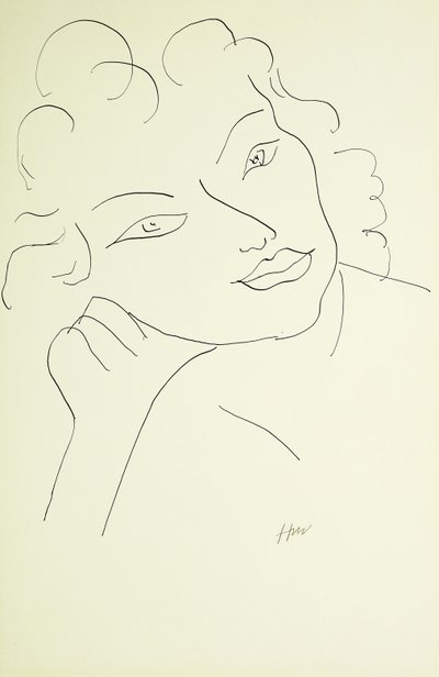 Nuoren naisen pää (kynä ja mustaa tussia paperille) tekijältä Henri Matisse
