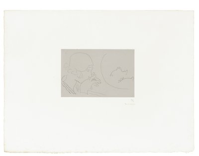 Nuori nainen miettii purkkia punaista kalaa tekijältä Henri Matisse