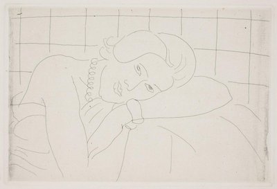 Nainen, joka lepuuttaa päätään käsivarrellaan. Puolivartalokuva tekijältä Henri Matisse