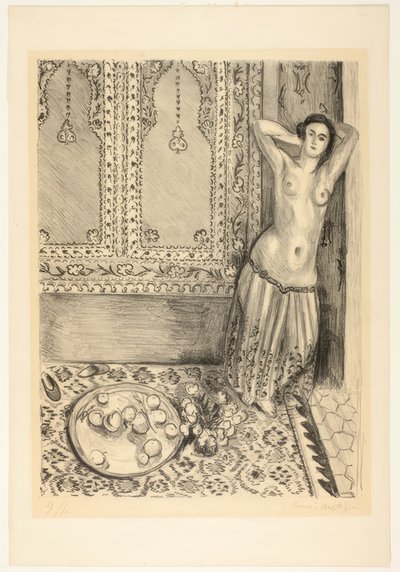 Odalisque seisoo hedelmätarjottimen kanssa tekijältä Henri Matisse