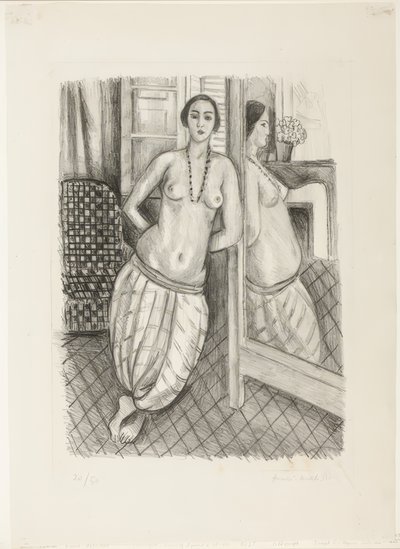 Odaliski raidallisissa housuissa, peilissä heijastettuna tekijältä Henri Matisse
