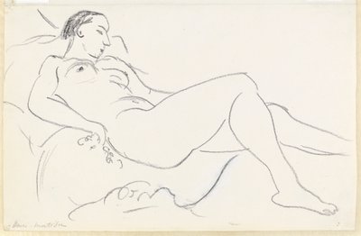 Naisalaston makuuasento (mustavalkoinen liitu paperille) tekijältä Henri Matisse