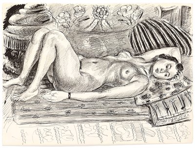 Makaava alaston braseroilla, noin 1926-1927 (tussi ja tussi paperille). tekijältä Henri Matisse