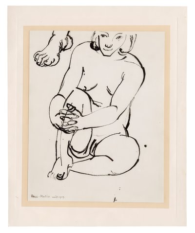 Istuva naisen alaston, toinen polvi kädessä, piirros jalasta tekijältä Henri Matisse