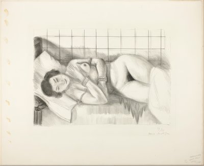 Nukkuu alasti, polvet huivin peittämänä. tekijältä Henri Matisse