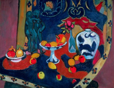 Hedelmäinen asetelma ja pronssinen patsas tekijältä Henri Matisse
