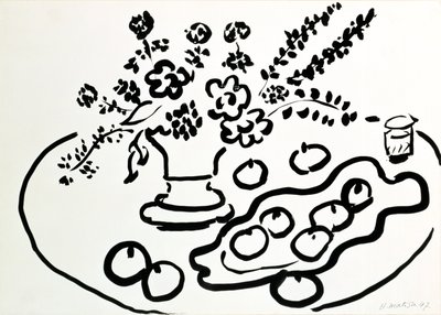 Asetelma, jossa on kukkamaljakko ja hedelmälautanen tekijältä Henri Matisse