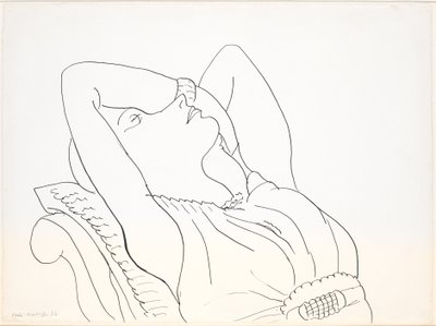 Taaksepäin nojaava nainen kädet pään yläpuolella, puolivartalokuva tekijältä Henri Matisse