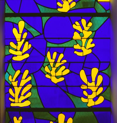 Elämänpuu" Lasimaalaukset Rukousnauhan kappelin alttarin takana, Vence. tekijältä Henri Matisse
