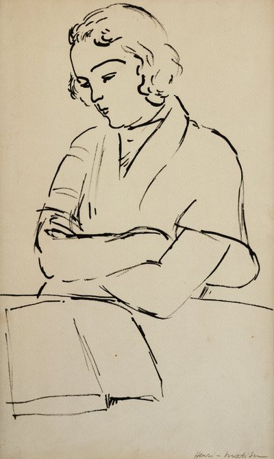 Nainen lukemassa, n. 1922 (kynä ja mustaa tussia paperille). tekijältä Henri Matisse