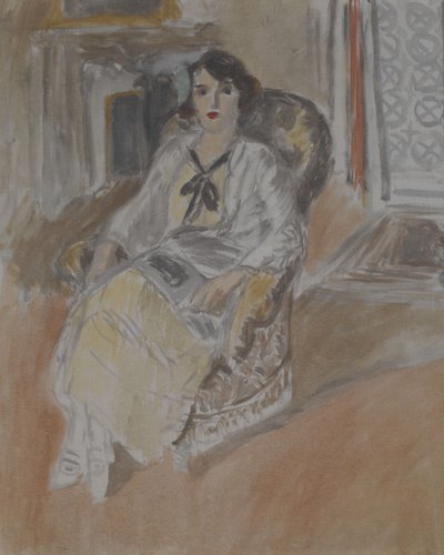 Nainen istuu nojatuolissa, noin 1922 (öljy kankaalle). tekijältä Henri Matisse