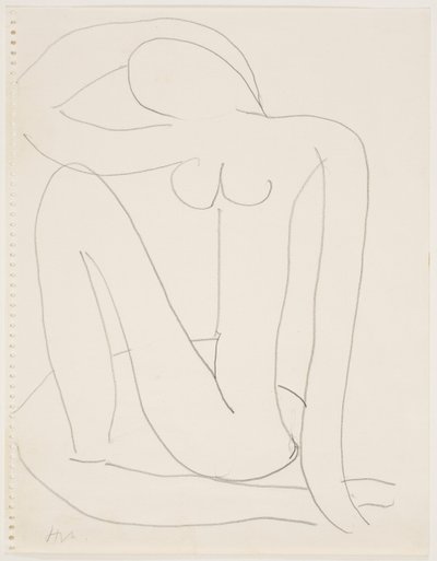 Nainen istuu käsi pään päällä (lyijykynä paperille) tekijältä Henri Matisse