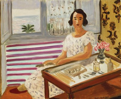 Nainen istuu pukeutumispöydän ääressä tekijältä Henri Matisse
