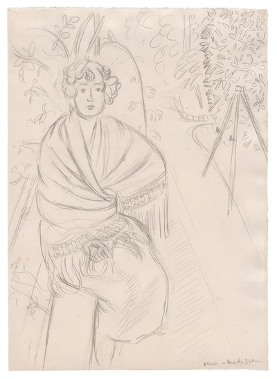 Nainen huivin kanssa, puutarhassa tekijältä Henri Matisse