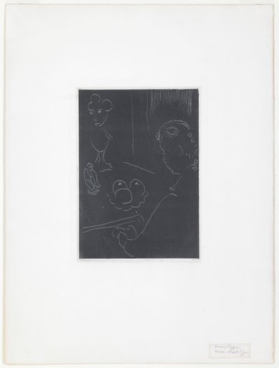 Nuori nainen sisätilassa hedelmien ja veistosten keskellä tekijältä Henri Matisse