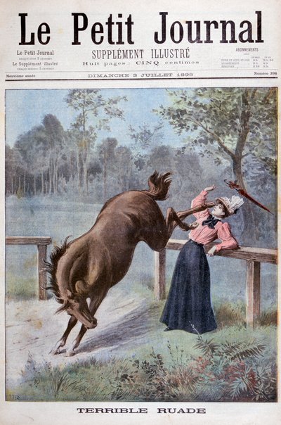 Hevonen potkaisee nuorta naista, 1898 tekijältä Henri Meyer