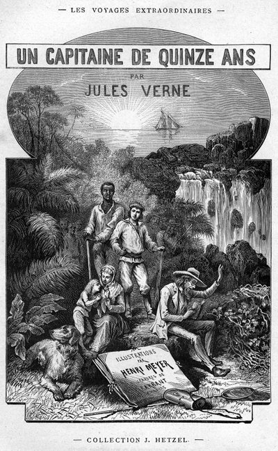 Frontispiece Jules Vernen kirjasta "Viidentoista vuoden kapteeni", Hetzel-painos / Extraordinary Voyages 1878 tekijältä Henri Meyer