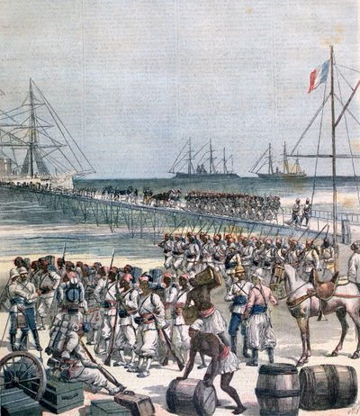 Senegalilaisten joukkojen maihinnousu Cotonoun New Wharfille, Beninissä, 1892 tekijältä Henri Meyer