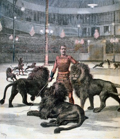 Leijonan kesyttäminen Lhippodromessa, Pariisissa, 1891 tekijältä Henri Meyer