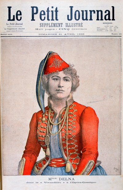 Mlle Delna, näyttelee vivandierea sarjakuvassa La Vivandiere, 1895 tekijältä Henri Meyer