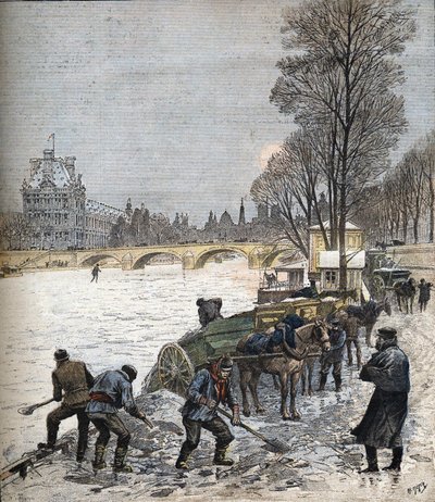 Pariisi lumen alla vuonna 1895 Pieni sanomalehti vuodelta 1895 (kaiverrus) tekijältä Henri Meyer