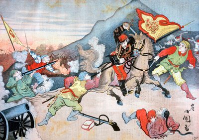 Japanilaisen upseerin Kiinan lipun ottaminen, 1894 tekijältä Henri Meyer