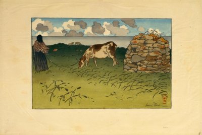 Nainen ja lehmä, Pointe de la Haye (Saint-Briac) tekijältä Henri Rivière