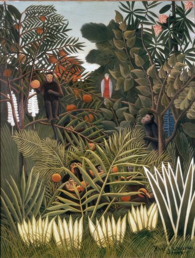 Exotische Landschaft mit Affen und einem Papagei tekijältä Henri Rousseau