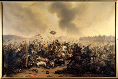 Sulttaani Kilij-Arslanin suorittama taistelu Nikaian kaupunkia piirittäviä ristiretkeläisiä vastaan vuonna 1097. Maalaus tekijältä Henri Serrur