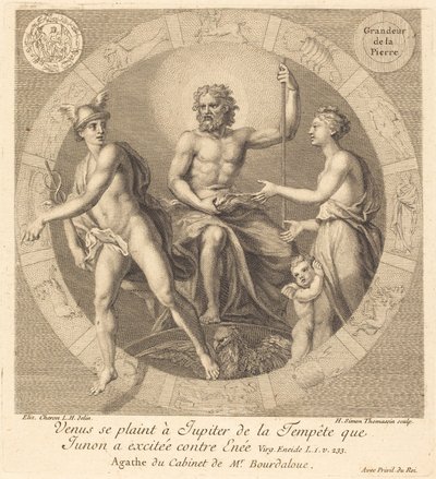 Venus valittaa Jupiterille myrskystä, jonka Juno aiheutti Aeneasta vastaan tekijältä Henri Simon Thomassin after Elisabeth Sophie Cheron