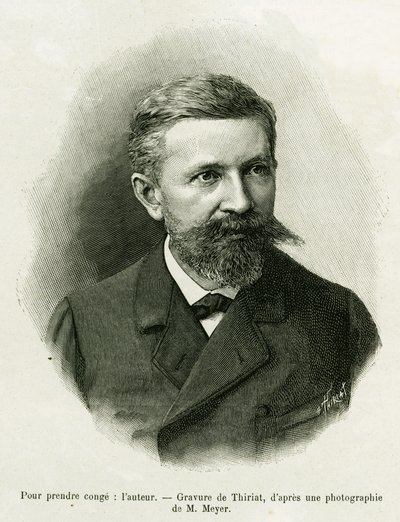 Kirjoittajan muotokuva: Charles Grad (1842-1890), saksalainen poliitikko, kirjailija ja luonnontieteilijä. Thiriatin kaiverrus havainnollistamaan tarinaa Elsassin ja Lorrainein kautta vuonna 1887, Charles Gradin, saksalaisen deputer, tour du monde 1888, oh tekijältä Henri Thiriat
