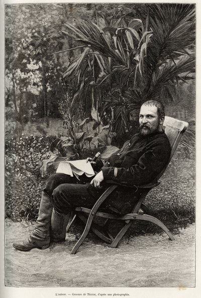 Muotokuva kirjailijasta Dr. Charles Edouard Hocquard (1853-1911), lääketieteen pääaineena 1. luokka. Thiriatin kaiverrus havainnollistamaan tohtori Charles Edouard Hocquardin (1853-1911) tarinaa "" Trente mois au Tonkin"" vuonna 1885, Le tour du monde, nou tekijältä Henri Thiriat