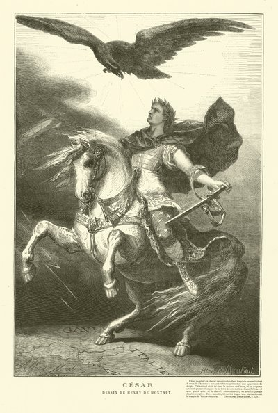 Julius Caesar hevosen selässä keisarillinen kotka yläpuolellaan (kaiverrus) tekijältä Henri de (after) Montaut