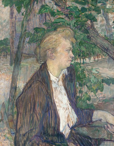 Nainen istuu puutarhassa tekijältä Henri de Toulouse Lautrec