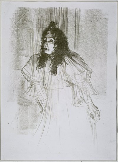 May Belfortin (May Egan) muotokuva kahdella hahmolla ja pianolla Miss May Belfort (alkuperäinen nimi) tekijältä Henri de Toulouse Lautrec (signed by artist)
