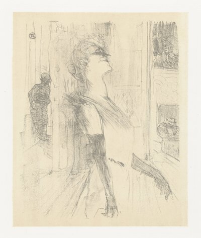 Portret van näyttelijä Yvette Guilbert tijdens optreden Yvette Guilbert lavalla Yvette Guilbert: Englantilainen sarja (sarjan nimi) tekijältä Henri de Toulouse Lautrec (signed by artist)
