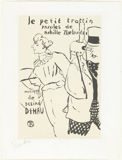 Nainen juoksevana tyttönä ja mies, jolla on hattu Le petit troittin tekijältä Henri de Toulouse Lautrec (signed by artist)