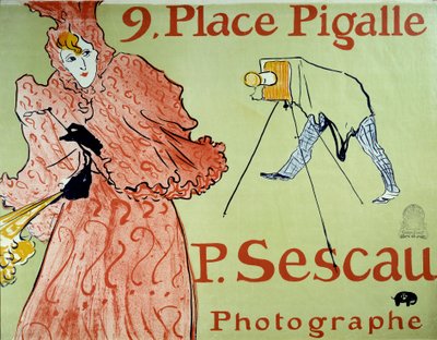 Mainos valokuvaaja P. Sescaulle, 9 Place Pigalle Montmartressa. Henri De Toulouse Lautrecin (1864-1901) juliste tekijältä Henri de Toulouse Lautrec
