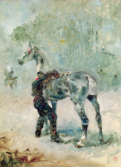 Tykistömies satuloi hevosta, 1879 tekijältä Henri de Toulouse Lautrec