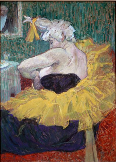 Cha-U-Kao pukuhuoneessa. Klovni Cha U Kao keltaisessa tutussa pukuhuoneessaan Moulin Rougessa Pariisissa. Henri de Toulouse-Lautrecin maalaus (Toulouse Lautrec tekijältä Henri de Toulouse Lautrec