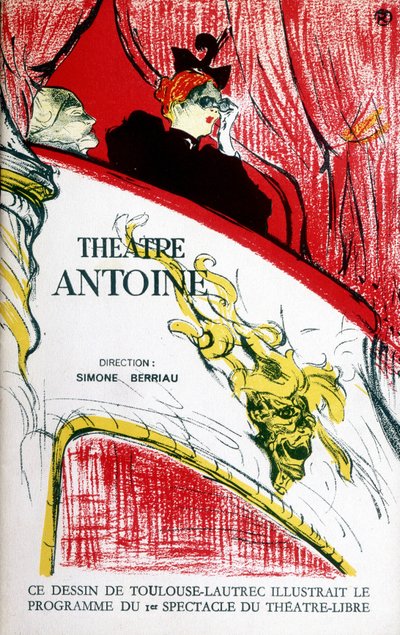 Kansi teatteri Antoinen ohjelmasta, ohjaaja Simone Berriau, 1956. Kuvitus: Toulouse Lautrec tekijältä Henri de Toulouse Lautrec