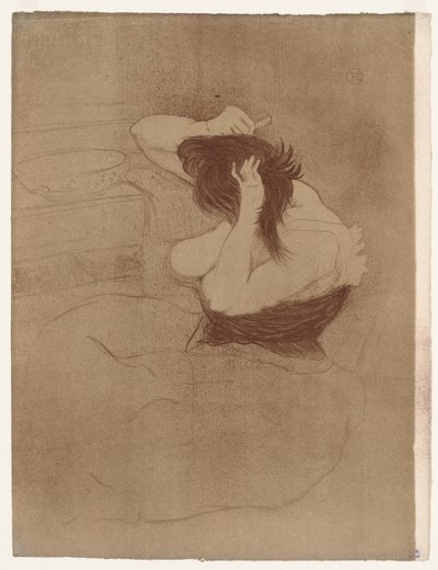 Elles: Nainen kampaa hiuksiaan tekijältä Henri de Toulouse-Lautrec