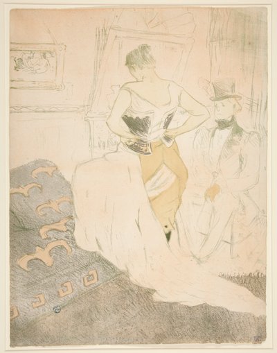 Femme en corset, conqu?te de passage (Nainen kiinnittää korsettia, Passing Conquest), sarjasta Elles tekijältä Henri de Toulouse-Lautrec