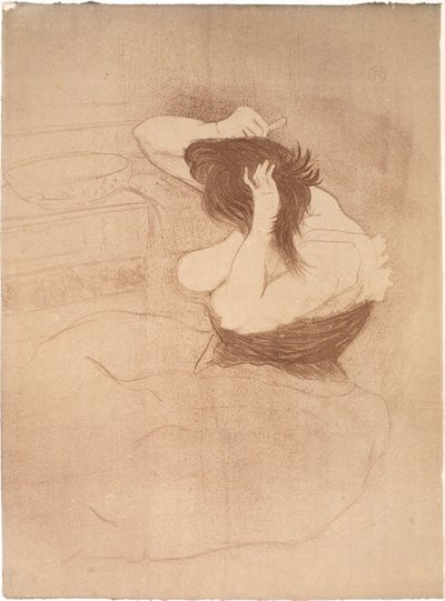 Nainen kampaa hiuksiaan, kampaus tekijältä Henri de Toulouse Lautrec