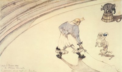 Sirkuksessa: Pelle Footit villakoiran ja norsun kanssa tekijältä Henri de Toulouse Lautrec