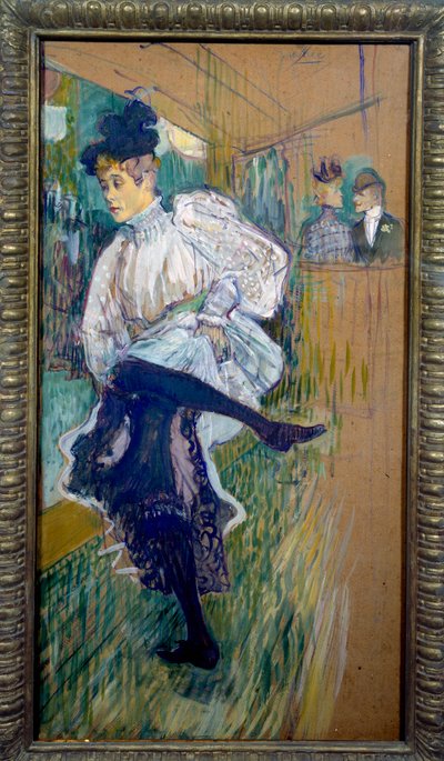 Jane Avril tanssimassa Jane Avril (1868-1943) oli Moulin Rougen tanssija. Henri de Toulouse Lautrecin (1864-1901) maalaus 1891 Su. 0,85x0,45 m Pariisi, musee d